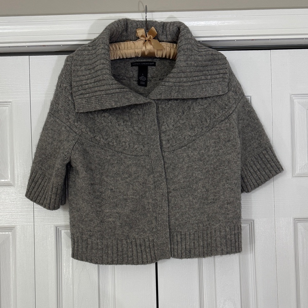 Sarah Spencer 100% Wool Knit Cardigan in Gray